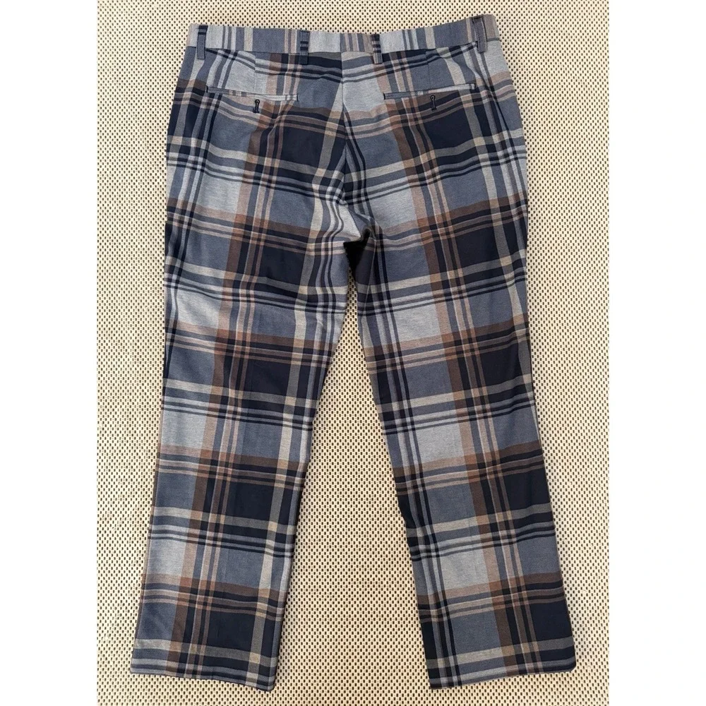 Mens Paisley & Gray Slim Fit Plaid Trouser Pants Size 34 Short Golf Casual